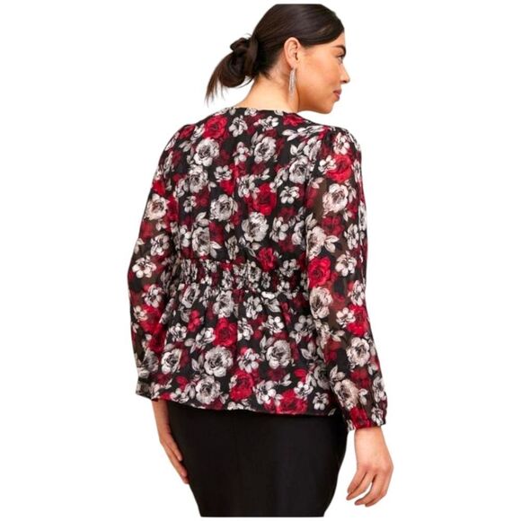 TORRID PeplumβChiffon Blouson Sleeve Floral V- Neck Top Plus Size 2X - Picture 12 of 16